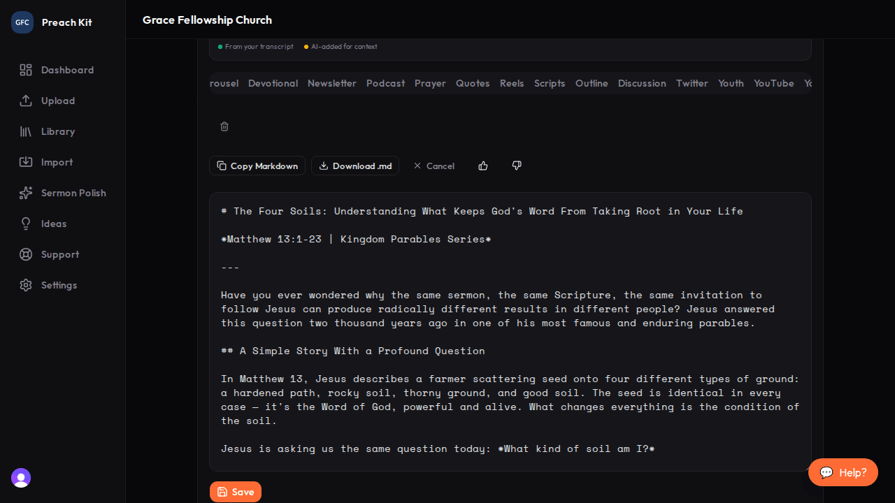 The blog post open in inline editing mode with a blinking cursor