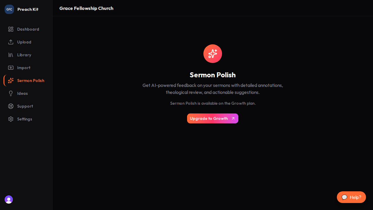 The Sermon Polish submission form showing text input and context fields