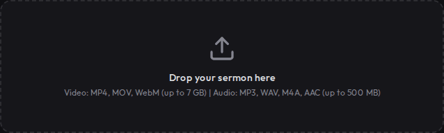 The upload drop zone with a cloud icon, file type hints, and a dashed border